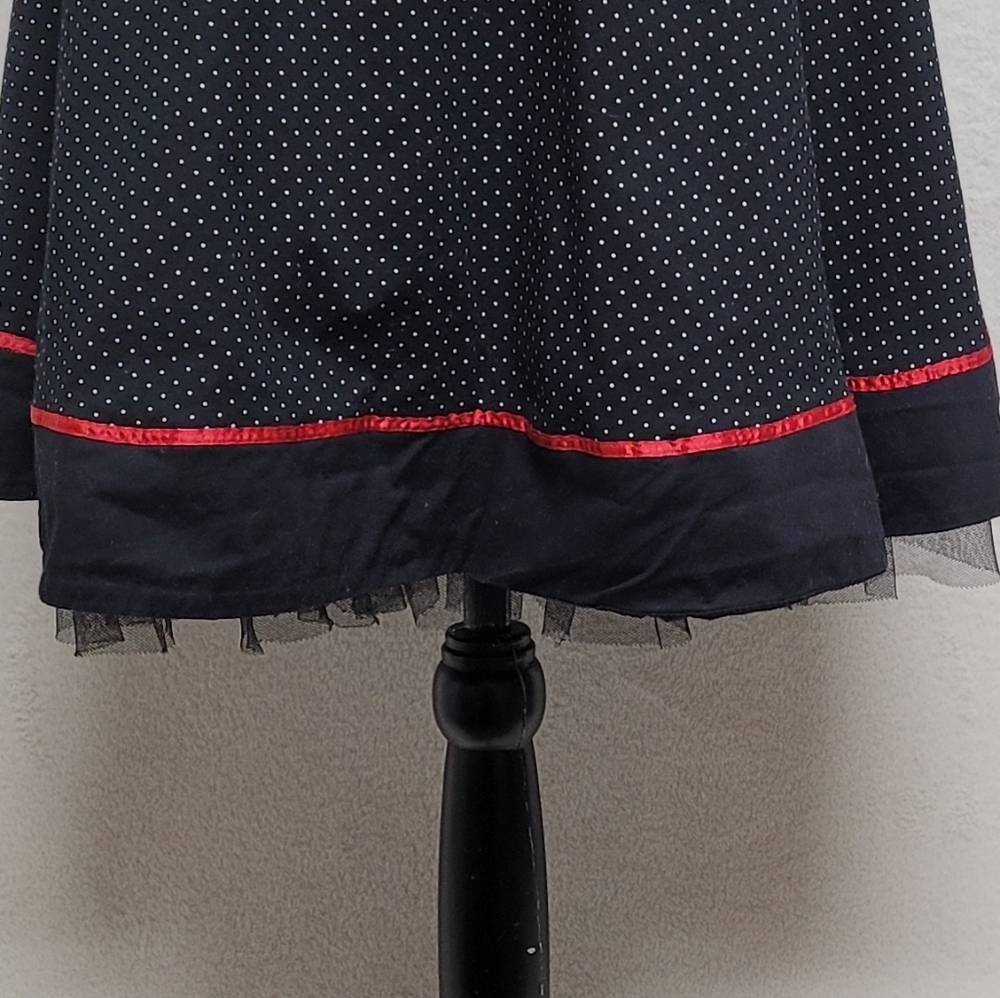 90s Vintage Ruby Rox Black Red Polka-dot Tie-Waist Tulle Fit & Flare Midi Dress - Picture 8 of 14